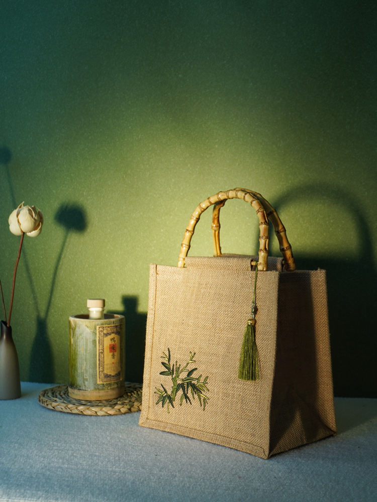 Custom embroidered tote bags linen clutch bag bamboo cheongsam handmade custom bags