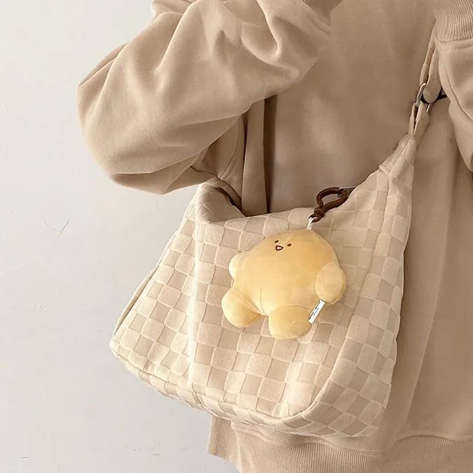 Large capacity shoulder bag casual crossbody bag white checkerboard pattern women tote bag