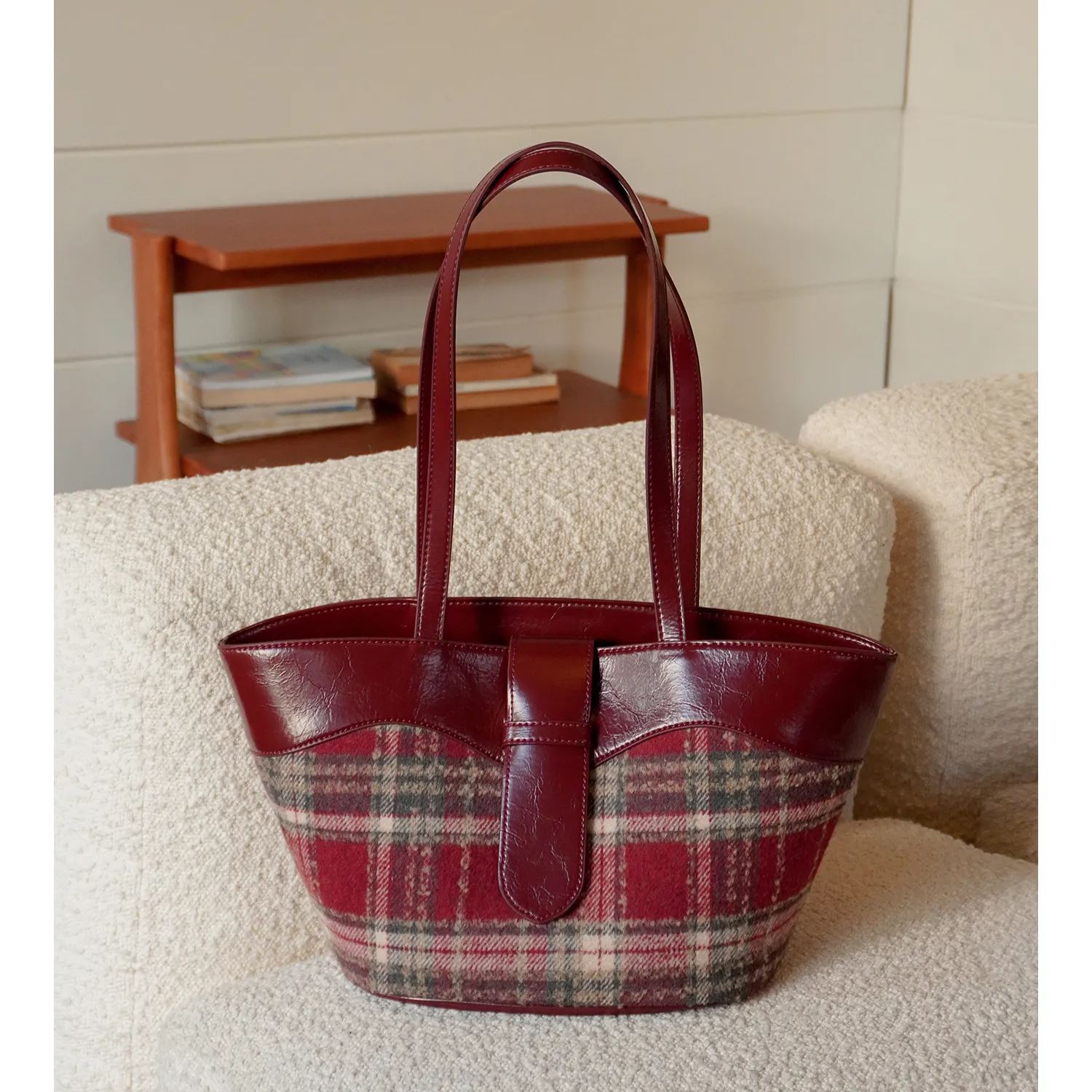 Plaid Handbag Cherry Red Shoulder Bag 