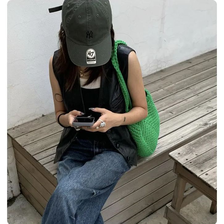 Handmade crochet tote bag cotton rope hollow bucket bag boho tote bags 1