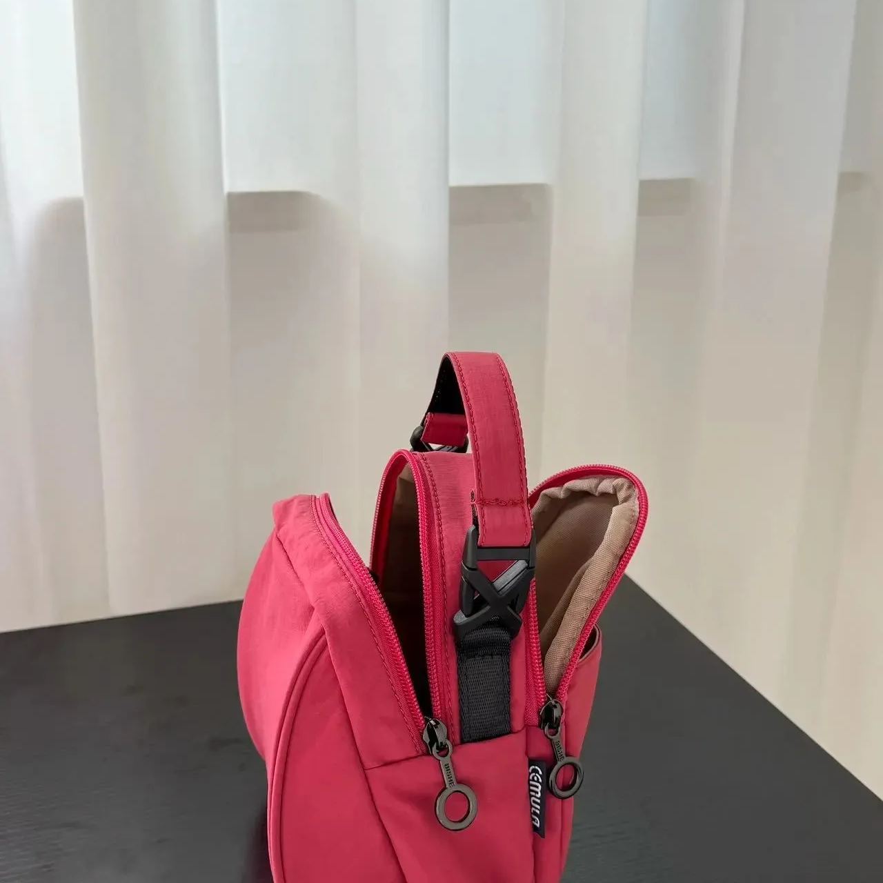 Strawberry Red Color Nylon Crossbody Bag Detail3