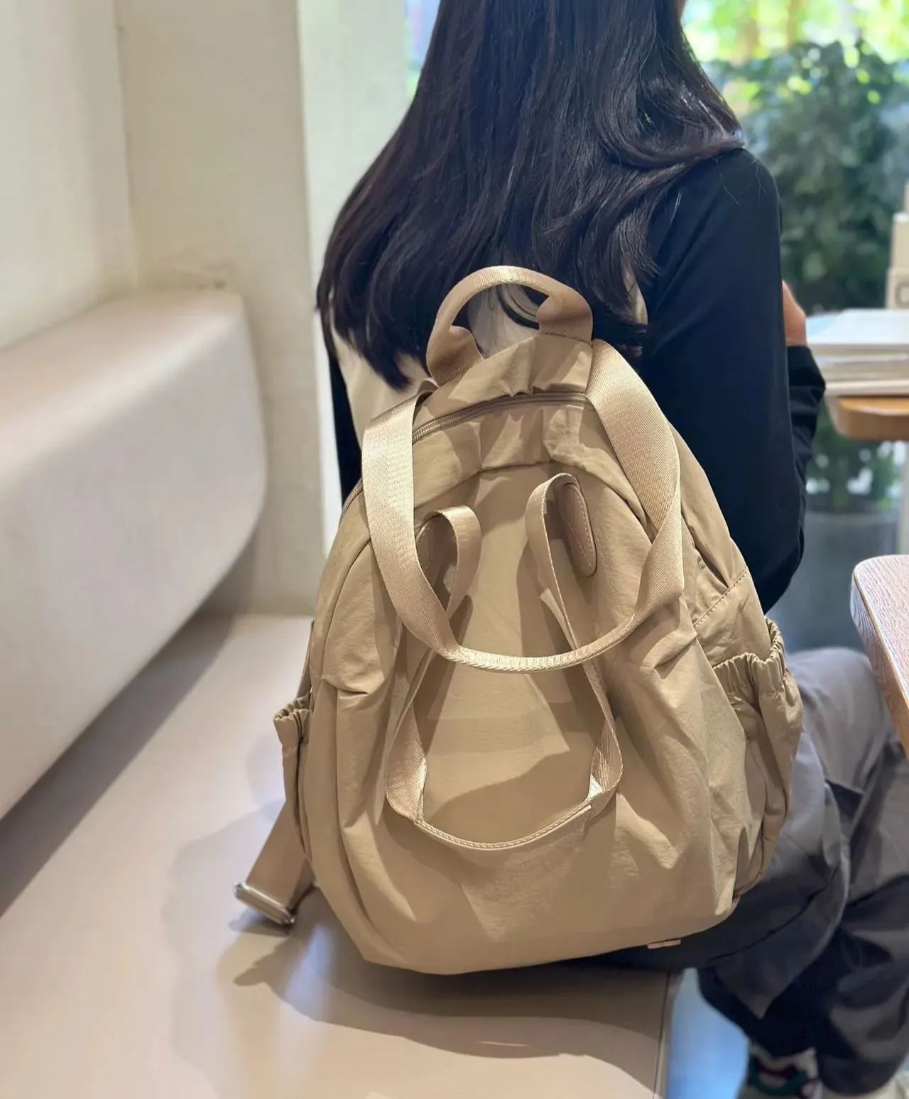 Lightweight Convertible Backpack Handbag Khaki