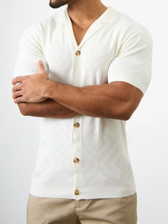 Jacquard Collar Knitted Soft Shirt Polo Shirt