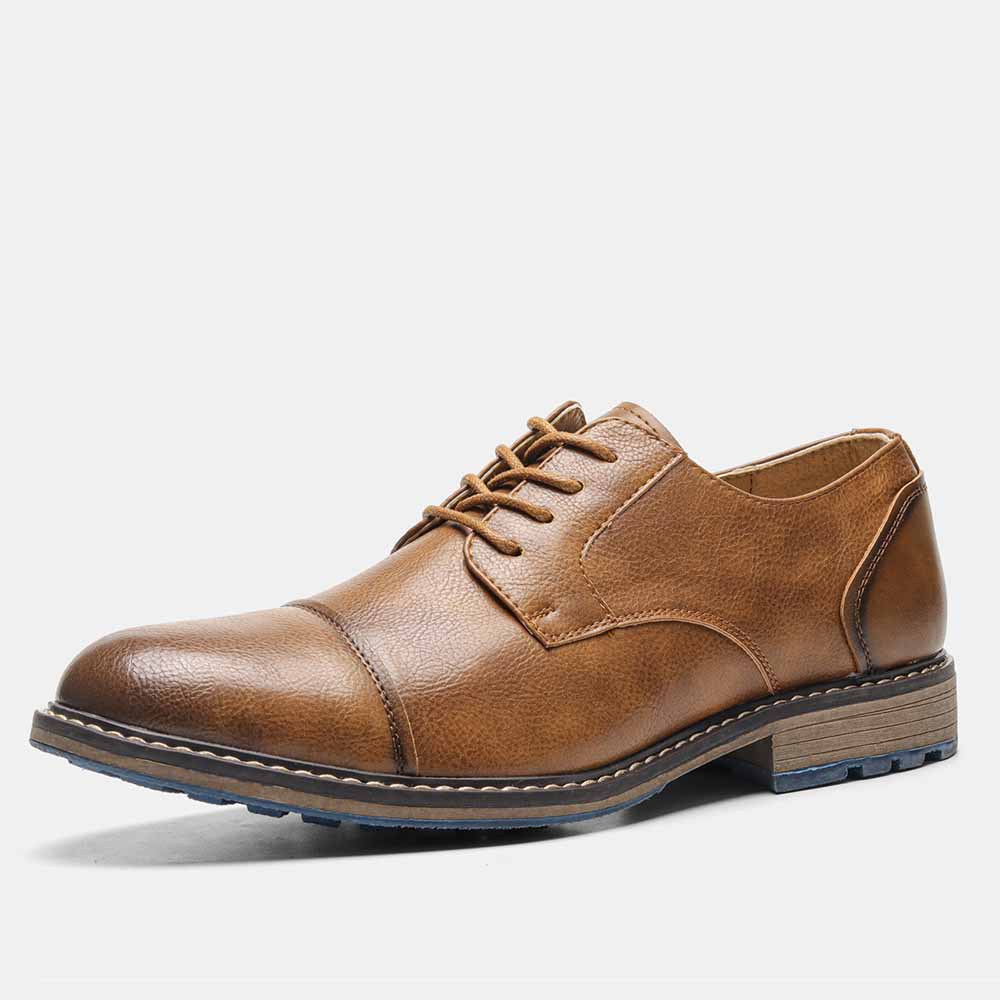 MEN'S ROUND-TOE LACE-UP LEATHER SHOES.