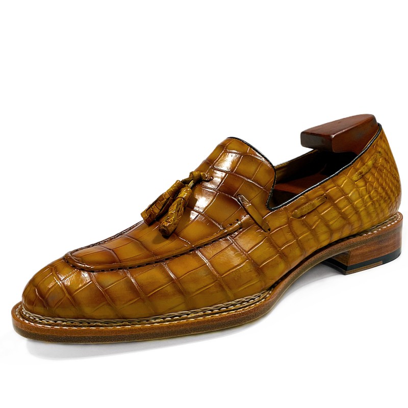 Men's Handmade Alligator Leather Tassel Slip-On Loafers Penny Loafers