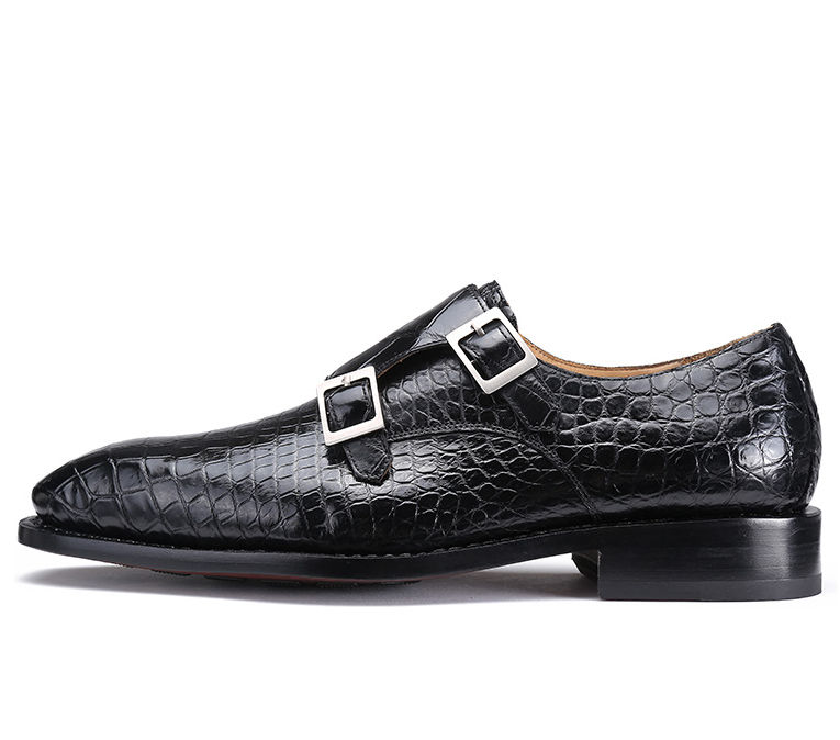 Handcrafted Alligator Leather Men's Classic Double Monk Strap Dress Shoes