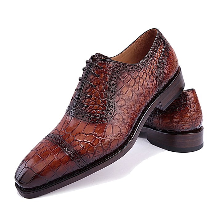 Men's Alligator Leather Cap Toe Lace up Oxford Classic Modern Business Dress Shoes