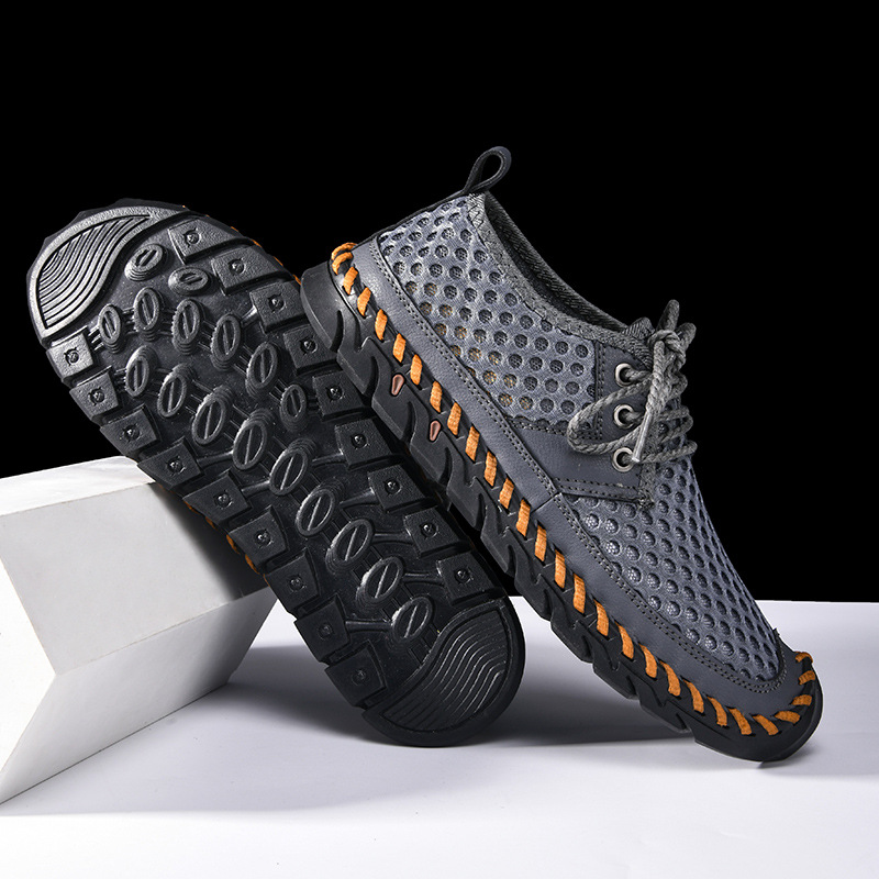 Hollow mesh shoes casual lightweight one foot stirrups large size sports tide creek shoes soft bottom low-top men's shoes