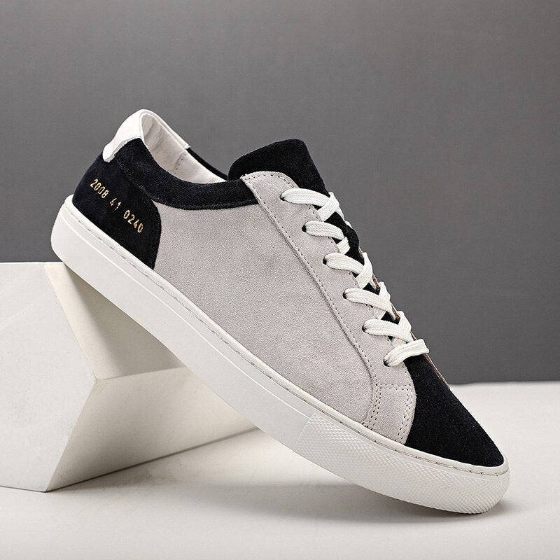  Men Casual Shoes Fashion Genuine Leather Suede Designer Flats Breathable Lace-Up Mixed Colors Male Footwear All-match Sneakers