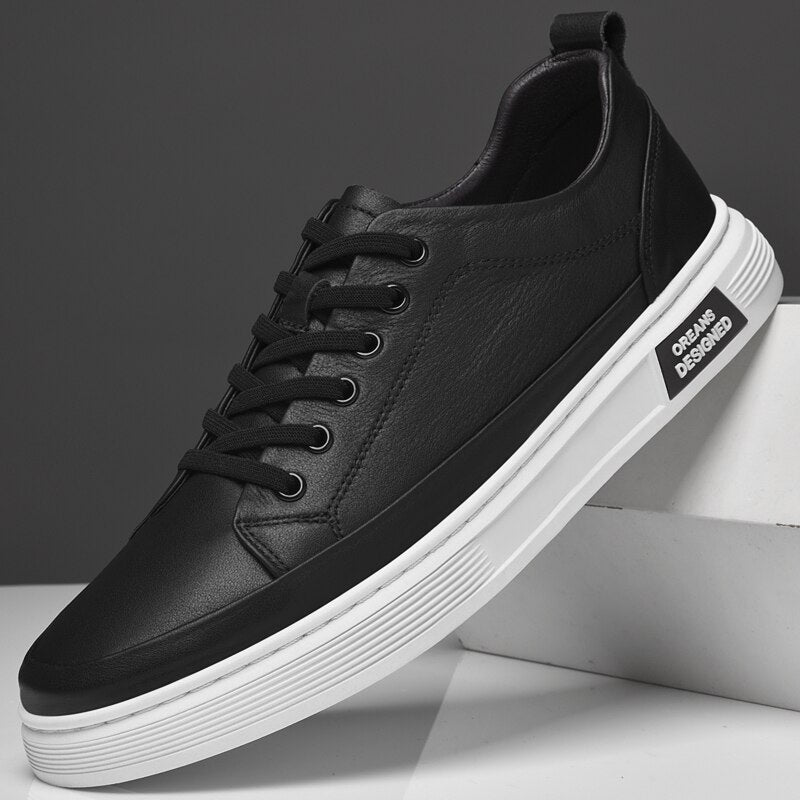 Men Casual Shoes Trend Genuine Leather White shoes Luxury Brand Men Shoes Fashion Lace-up Mens Sneakers Walking Footwear