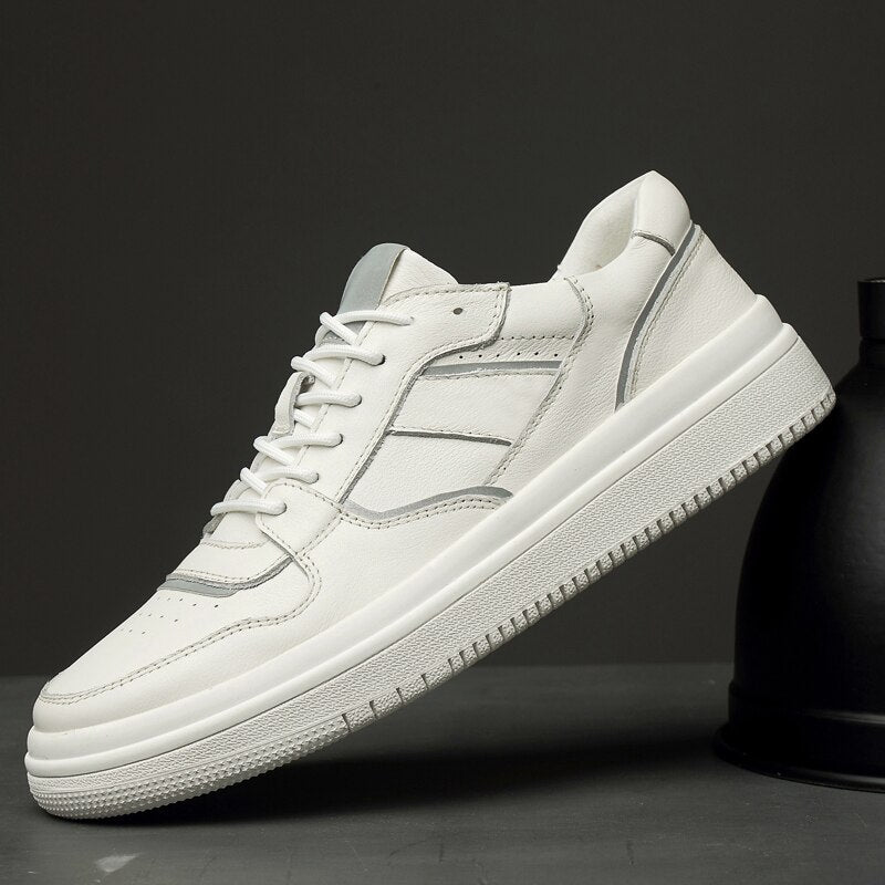  Men's Genuine Leather Casual Shoes Handmade Outdoor Skateboard Sneakers Shoes Luxury Brand White Men Shoes Fashion Loafers