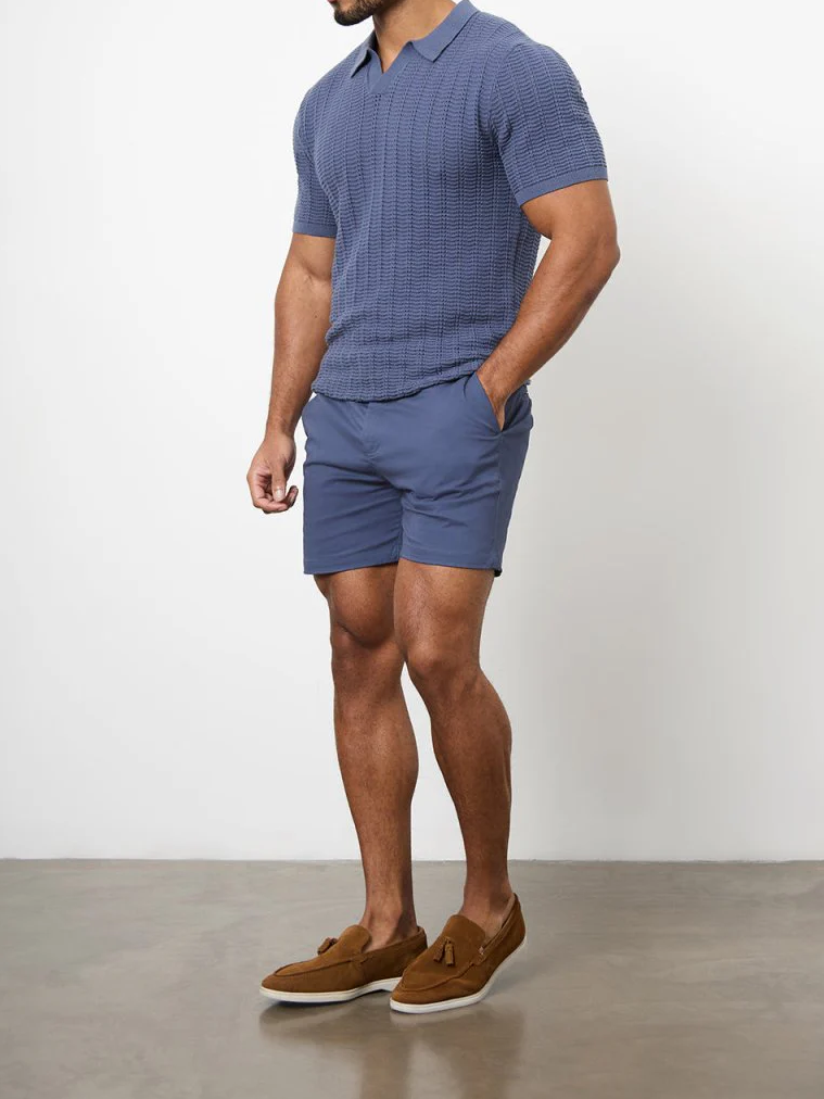 Mid Blue Slim Fit Casual Shorts