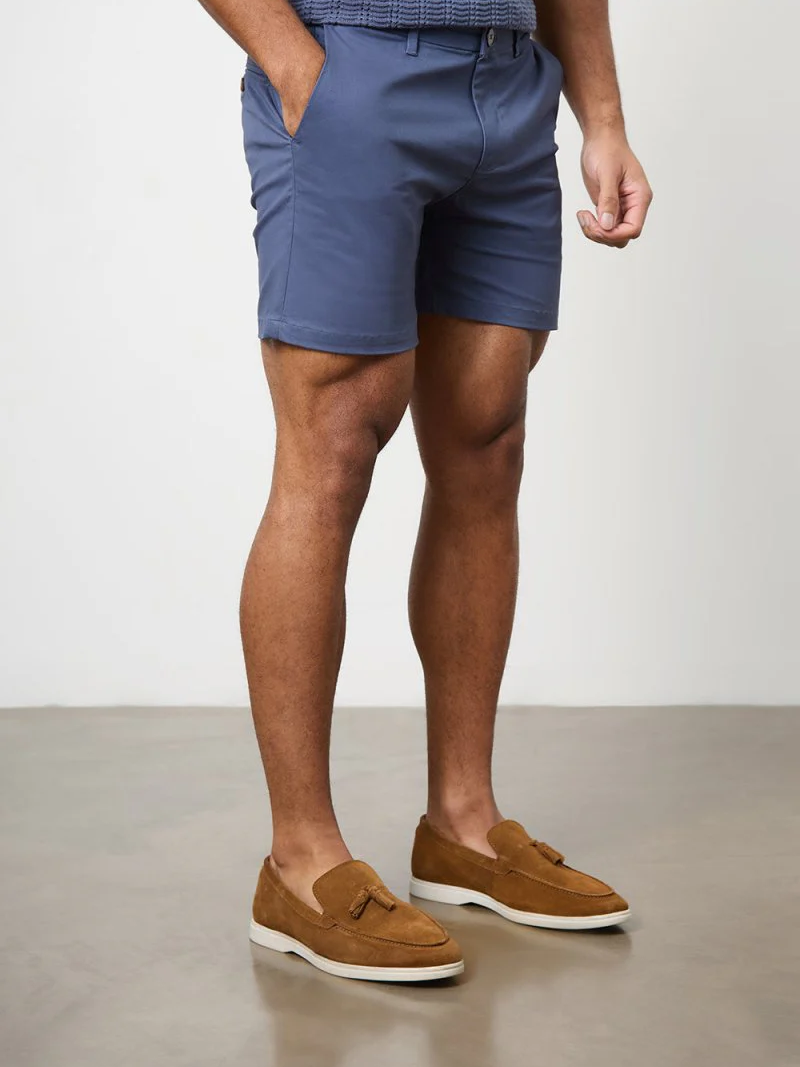 Mid Blue Slim Fit Casual Shorts