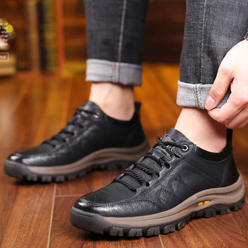 Men's Comfy Arch Support Waterproof Lightweight Handmade Orthopedic Genuine Leather Shoes