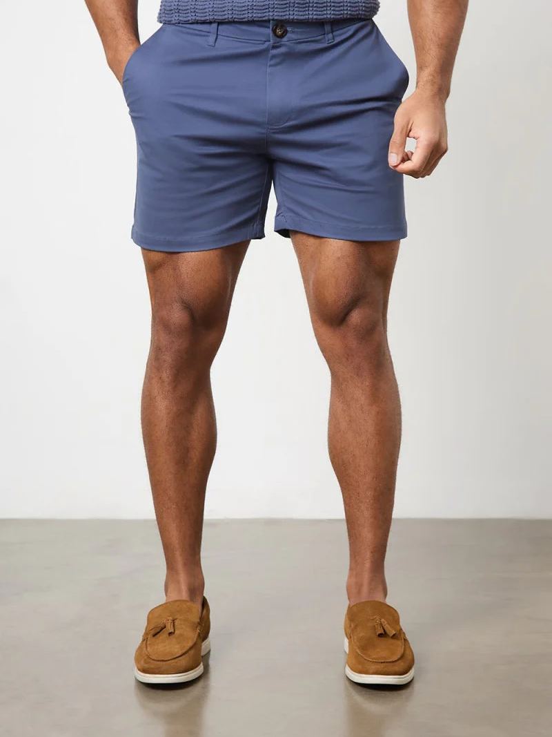 Mid Blue Slim Fit Casual Shorts