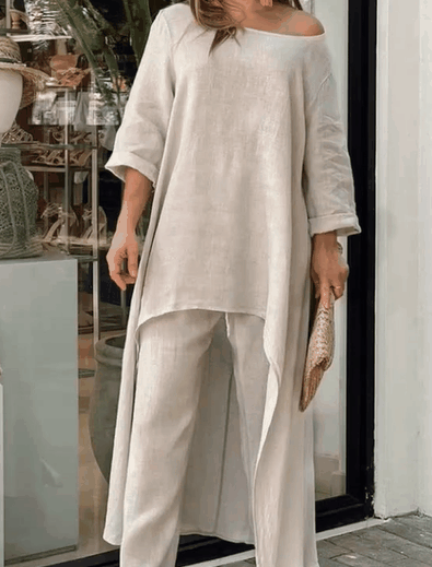 💥Last Day Promotion 49% OFF💥💕Women's Solid Color Cotton Linen Fashionable Casual Suit💃💃