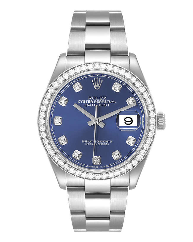 Rolex Datejust Steel Blue Diamond Dial Bezel Mens Watch 126284
