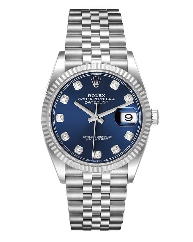 Rolex Datejust Steel White Gold Blue Diamond Dial Mens Watch 126234 Unworn