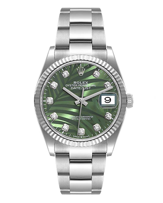 Rolex Datejust 36mm Olive Green Palm Diamond Dial Mens Watch 126234 Unworn