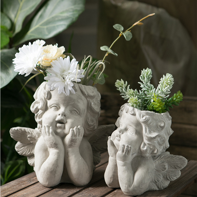 Little angel cement flower pot home personalized creative decorative ornaments