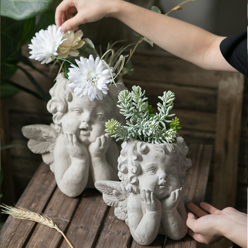 Little angel cement flower pot home personalized creative decorative ornaments