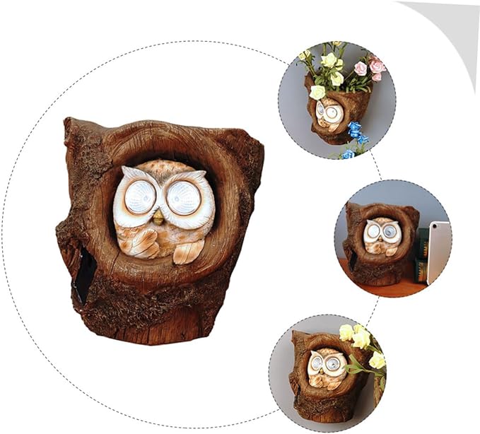 Owl Solar Lamp Ornaments Home Courtyard Outdoor Garden Decoration Wall Hanging Resin Flower Pot