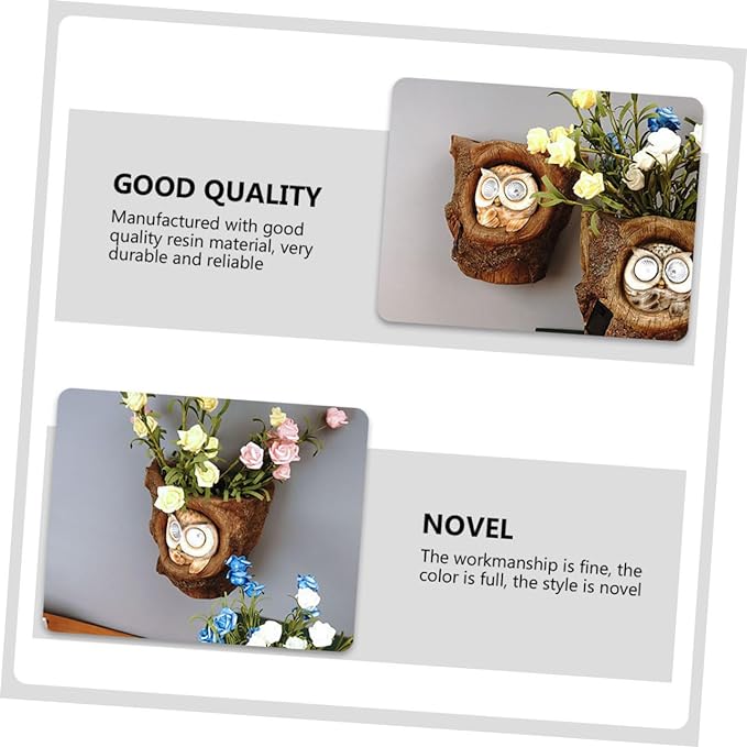 Owl Solar Lamp Ornaments Home Courtyard Outdoor Garden Decoration Wall Hanging Resin Flower Pot