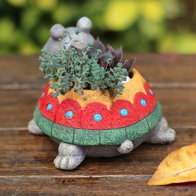 Creative pastoral cartoon silly turtle small animal succulent office flower bonsai pot resin craft ornaments