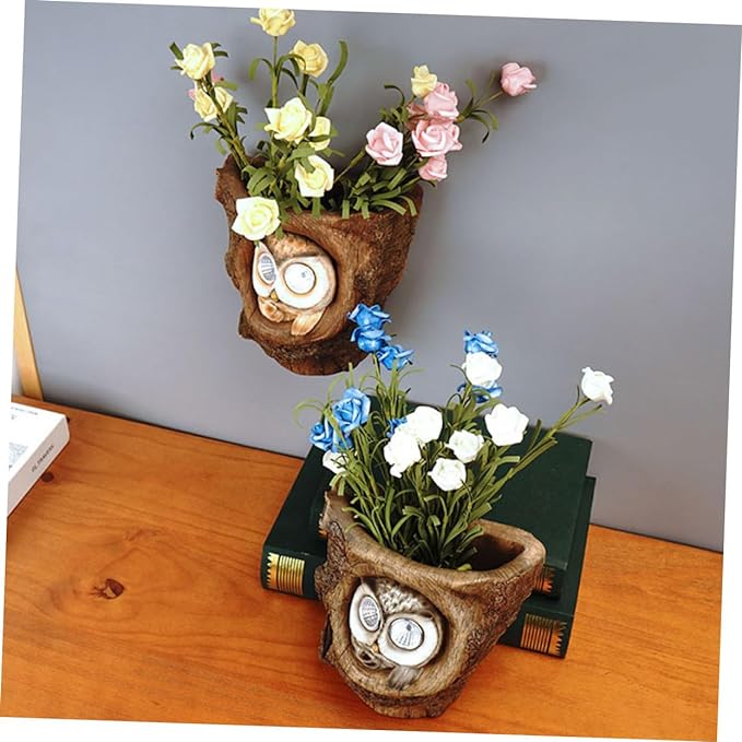 Owl Solar Lamp Ornaments Home Courtyard Outdoor Garden Decoration Wall Hanging Resin Flower Pot