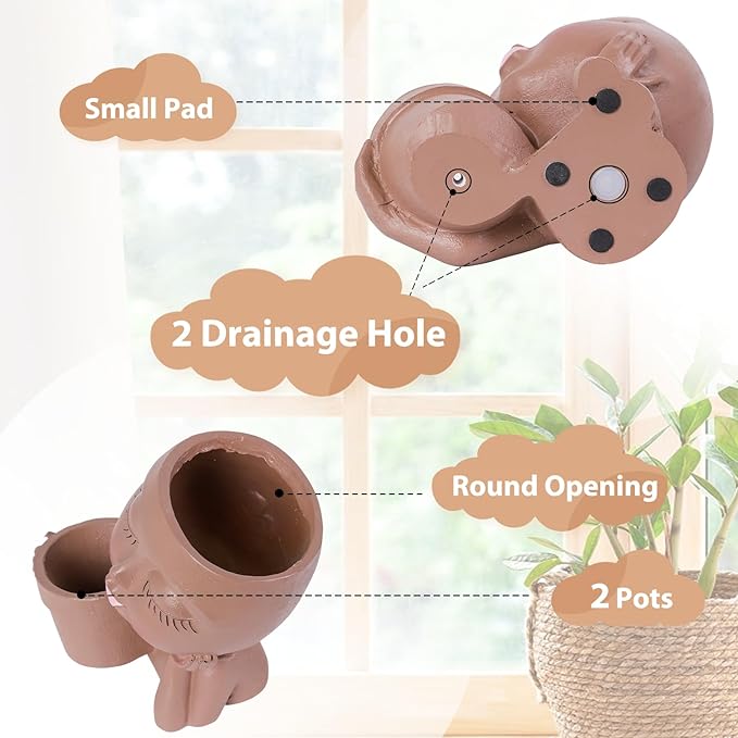 Face Planter Head Planter for Indoor and Outdoor Plants - Succulent Flower Double Planter with Drainage Holes
