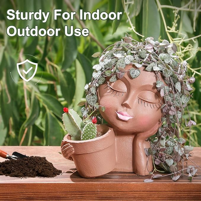 Face Planter Head Planter for Indoor and Outdoor Plants - Succulent Flower Double Planter with Drainage Holes