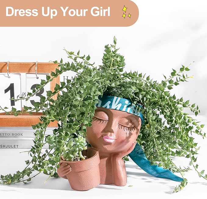 Face Planter Head Planter for Indoor and Outdoor Plants - Succulent Flower Double Planter with Drainage Holes