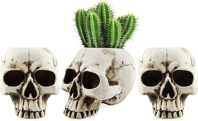 Resin Skull Flower Pot Halloween Props Brainless Skull Hollow Skull Creative Tricky Ornaments