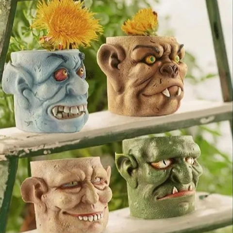 Resin Face Flower Pot Flower Pot Scary Funny Ghost Clown Head Flower Pot