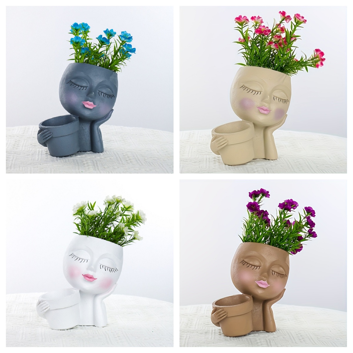 Face Planter Head Planter for Indoor and Outdoor Plants - Succulent Flower Double Planter with Drainage Holes