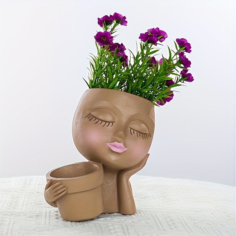 Face Planter Head Planter for Indoor and Outdoor Plants - Succulent Flower Double Planter with Drainage Holes