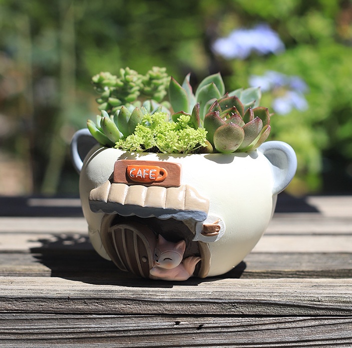 Creative cartoon cute pet succulent small flowerpot office balcony decoration resin flowerpot