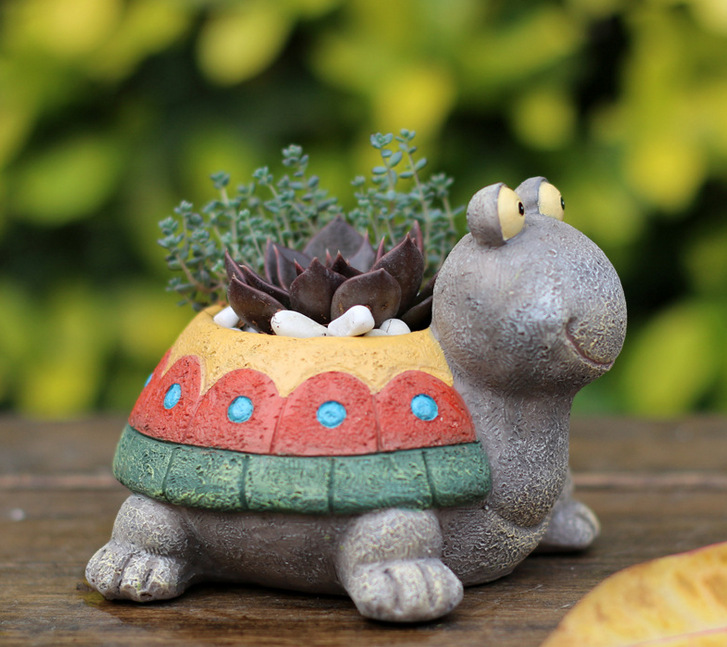Creative pastoral cartoon silly turtle small animal succulent office flower bonsai pot resin craft ornaments