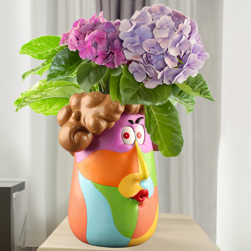 Colorful cartoon curly girl home desktop garden resin art succulent flower pot ornaments