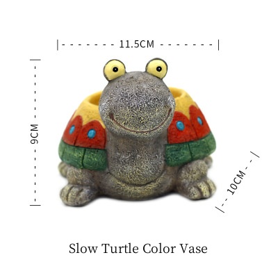 Creative pastoral cartoon silly turtle small animal succulent office flower bonsai pot resin craft ornaments
