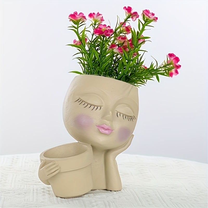 Face Planter Head Planter for Indoor and Outdoor Plants - Succulent Flower Double Planter with Drainage Holes