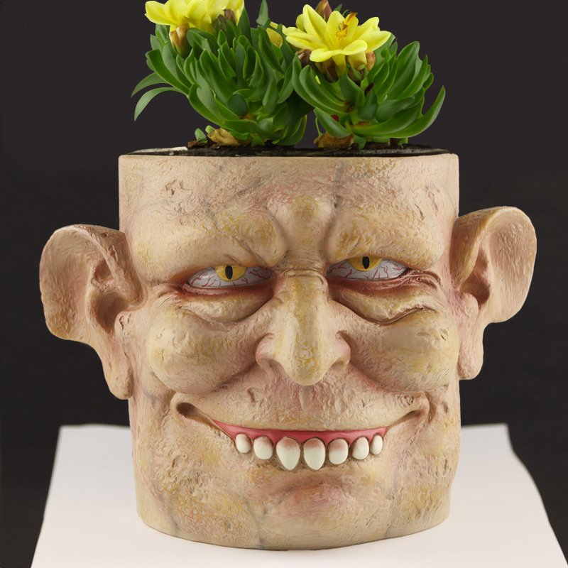 Resin Face Flower Pot Flower Pot Scary Funny Ghost Clown Head Flower Pot