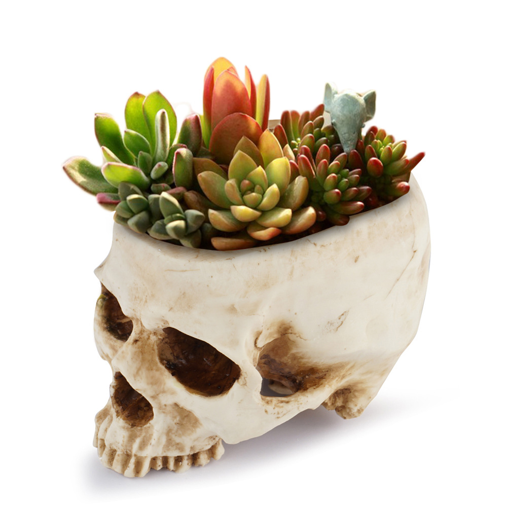 Resin Skull Flower Pot Halloween Props Brainless Skull Hollow Skull Creative Tricky Ornaments