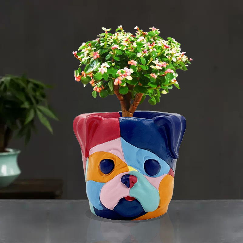 Colorful dog head decorative flower pots creative resin art ornaments garden courtyard desktop ornaments potted flower pots