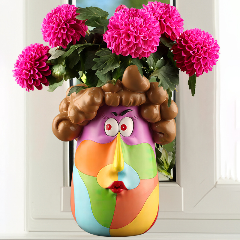 Colorful cartoon curly girl home desktop garden resin art succulent flower pot ornaments
