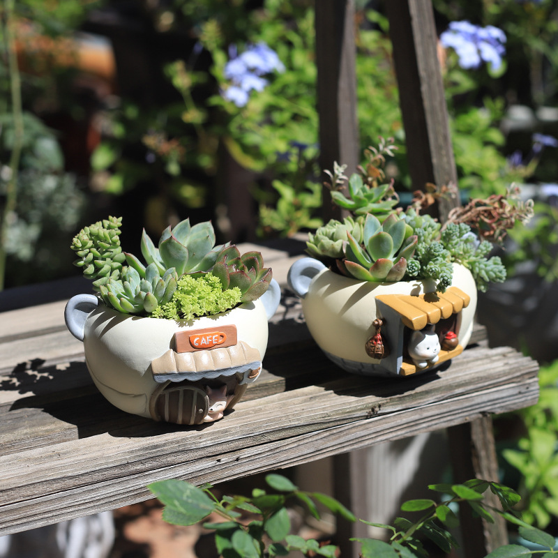Creative cartoon cute pet succulent small flowerpot office balcony decoration resin flowerpot