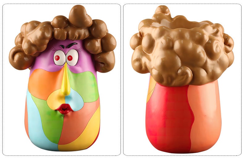 Colorful cartoon curly girl home desktop garden resin art succulent flower pot ornaments