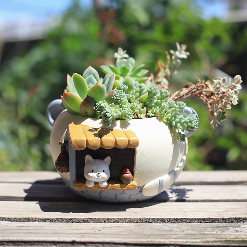 Creative cartoon cute pet succulent small flowerpot office balcony decoration resin flowerpot