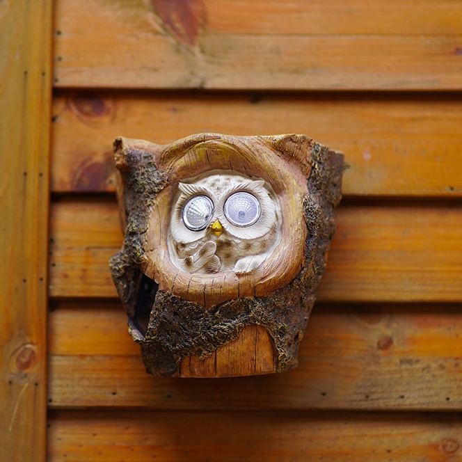 Owl Solar Lamp Ornaments Home Courtyard Outdoor Garden Decoration Wall Hanging Resin Flower Pot