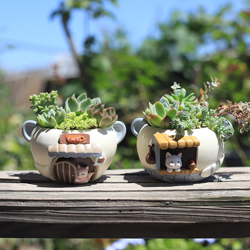 Creative cartoon cute pet succulent small flowerpot office balcony decoration resin flowerpot
